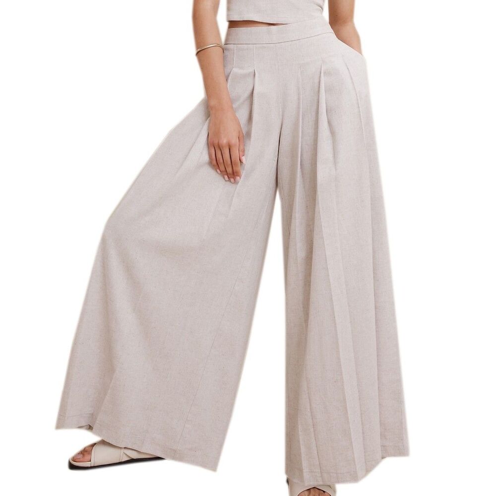 Banana Republic Linen Blend Palazzo Pants Size 12 Flax Neutral Pockets Pleated